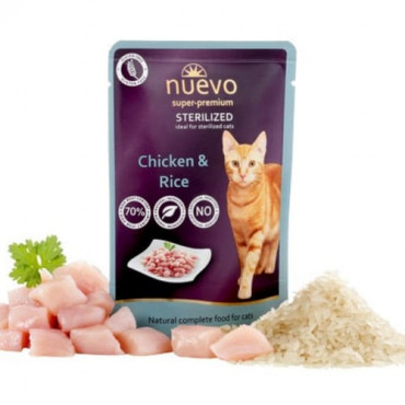 Konservi sterilizētiem kaķiem nuevo Sterilised Chicken & Rice ar vistu un rīsiem 85 g