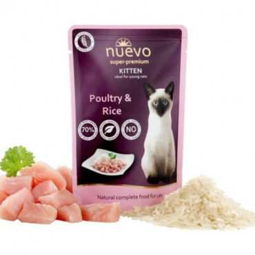 Konservi kaķēniem nuevo Kitten Poultry with Rice ar mājputniem un rīsiem 85 g